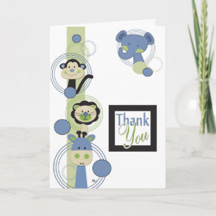Tarjeta De Agradecimiento Los animales del safari en azul y verde le