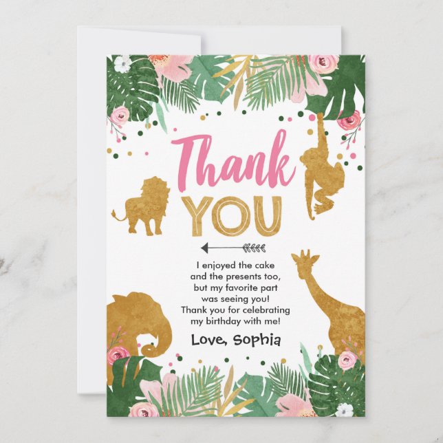 Tarjeta De Agradecimiento Los animales el salvaje del cumpleaños del safari (Anverso)
