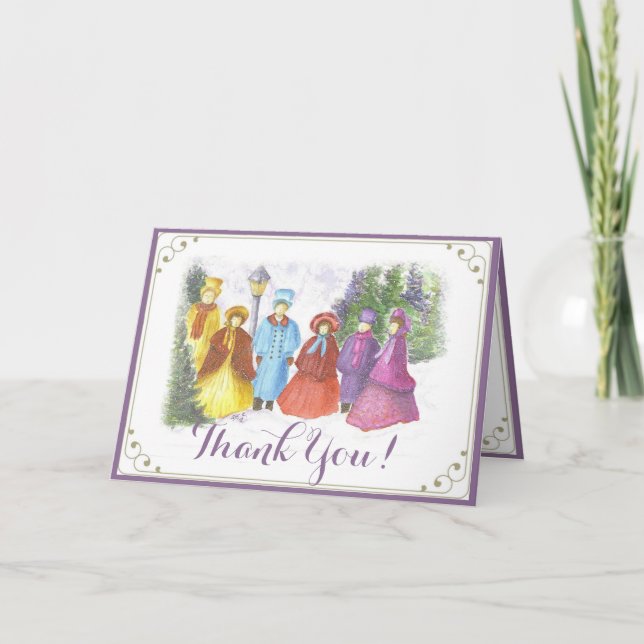 TARJETA DE AGRADECIMIENTO LOS ANTIGUOS NAVIDADES MORADOS CAROLERS GRACIAS (Anverso)