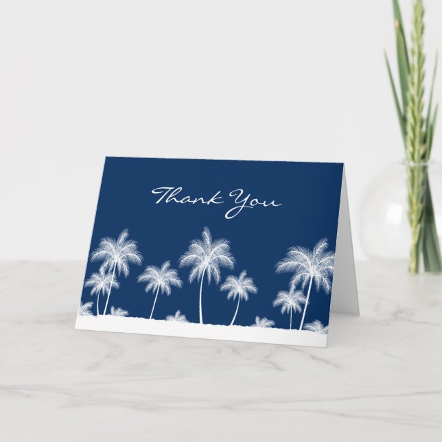 Tarjeta De Agradecimiento Los azules marinos tropicales de las palmeras le (Anverso)