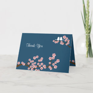 Tarjeta De Agradecimiento Los azules marinos y la flor de cerezo rosada le