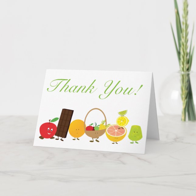 Tarjeta De Agradecimiento Los caracteres de la comida le agradecen cardar (Anverso)