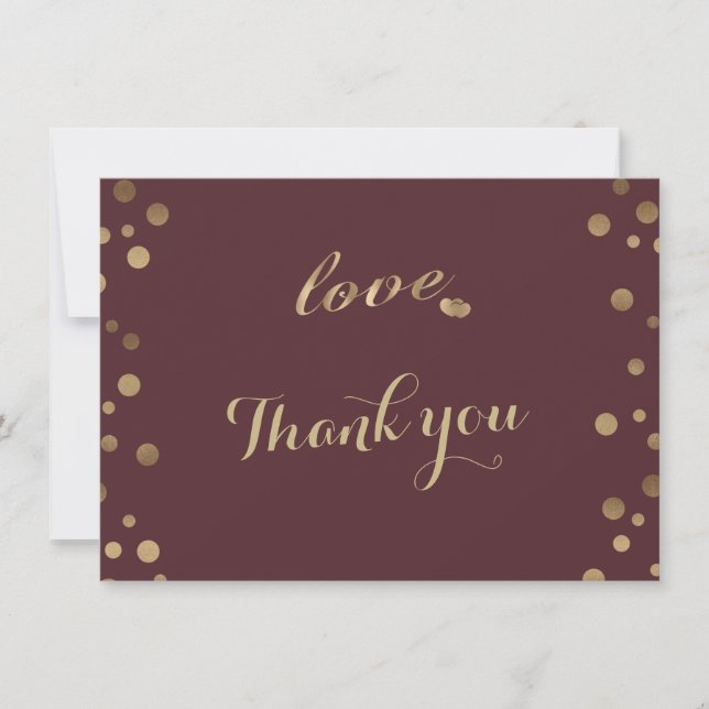 Tarjeta De Agradecimiento Los Confetti Gold aman a los Bodas de Borgoña Grac (Anverso)