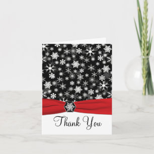Tarjeta De Agradecimiento Los copos de nieve negros, blancos, rojos le