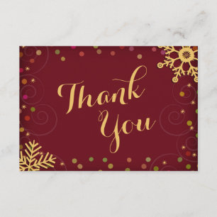 Tarjeta De Agradecimiento Los copos de nieve rojos del día de fiesta del oro