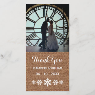 Tarjeta De Agradecimiento Los copos de nieve rústicos de la boda del