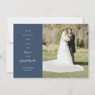Tarjeta De Agradecimiento Los corazones están llenos Dos Bodas de foto azul
