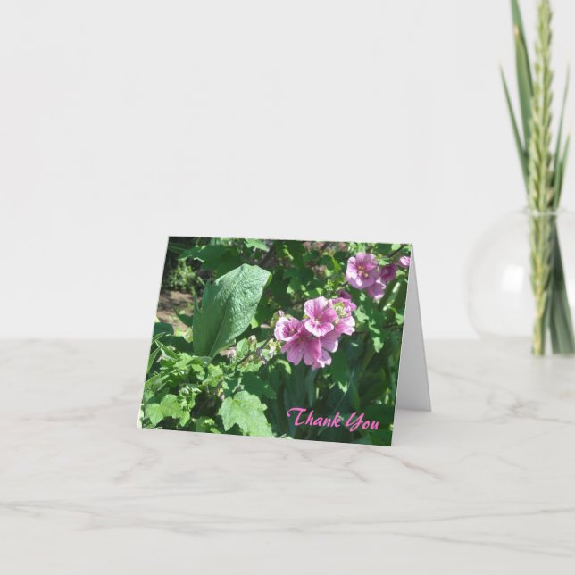 Tarjeta De Agradecimiento Los Hollyhocks rosados le agradecen (Anverso)