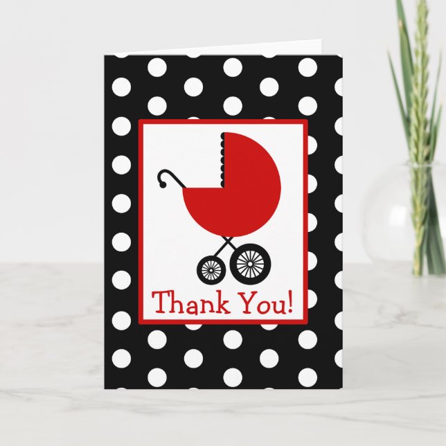 Tarjeta De Agradecimiento Los lunares y el carro rojo Baby Shower le (Anverso)