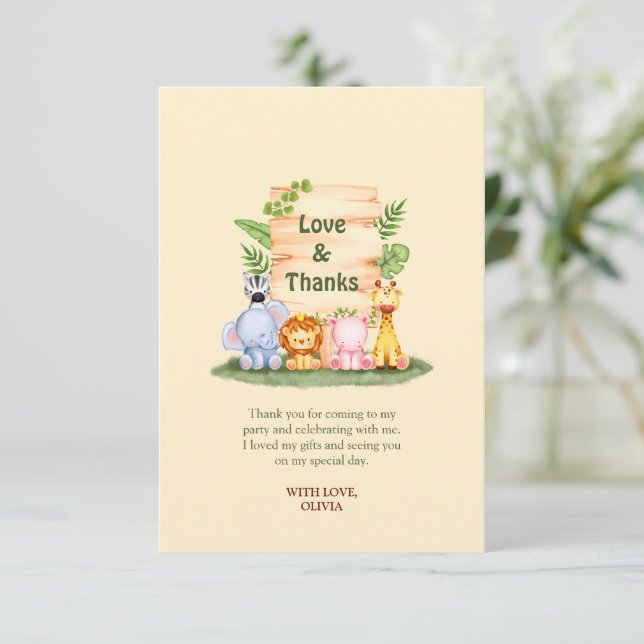 Tarjeta De Agradecimiento Los niños de los animales de la sabana (Anverso de pie)