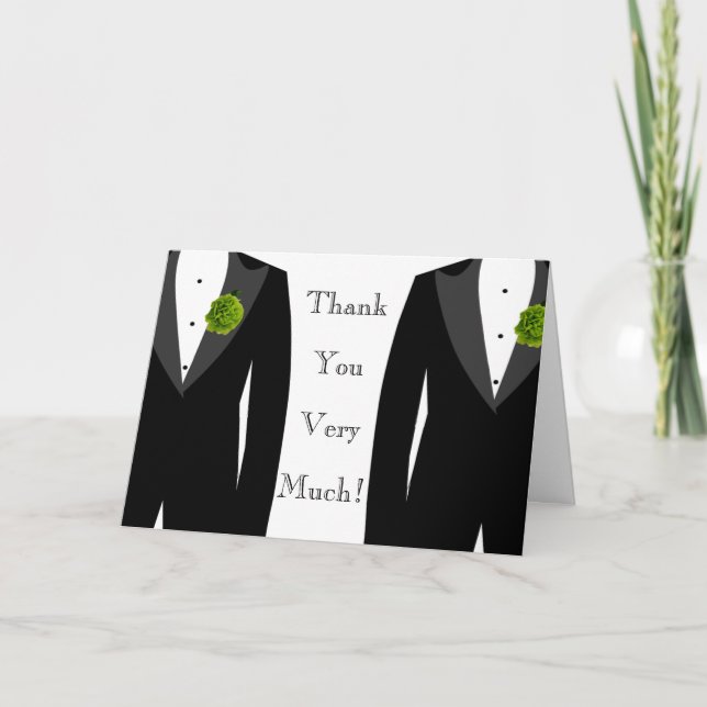 Tarjeta De Agradecimiento Los novios gay del clavel del verde de la boda le (Anverso)