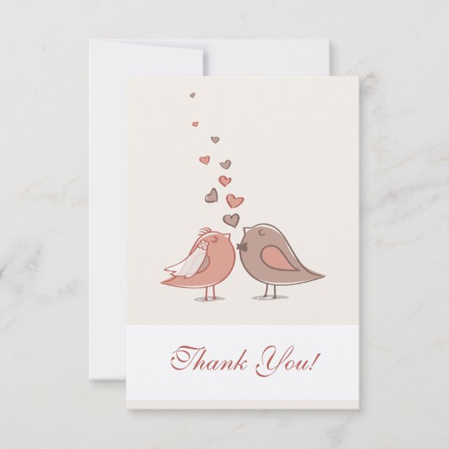 Tarjeta De Agradecimiento Los pájaros retros de novia y del novio le (Anverso)