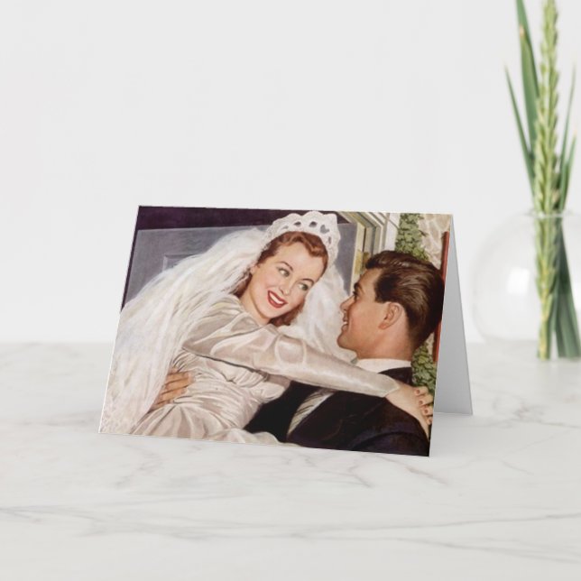 Tarjeta De Agradecimiento Los pares exaltados felices retros de la boda le (Anverso)