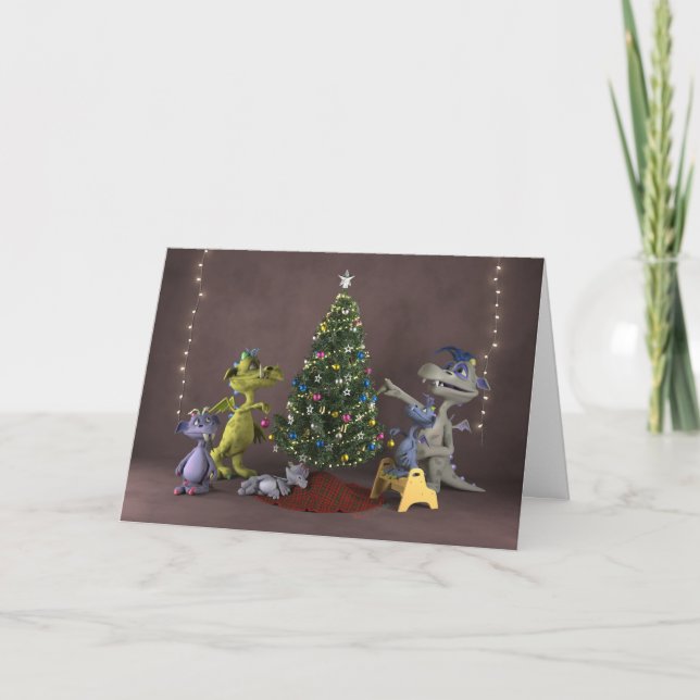 Tarjeta De Agradecimiento Los pequeños dragones decoran el árbol (Anverso)
