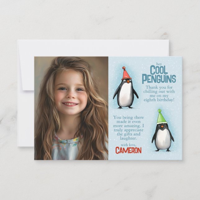Tarjeta De Agradecimiento Los pingüinos de Guay celebran foto de cumpleaños  (Anverso)