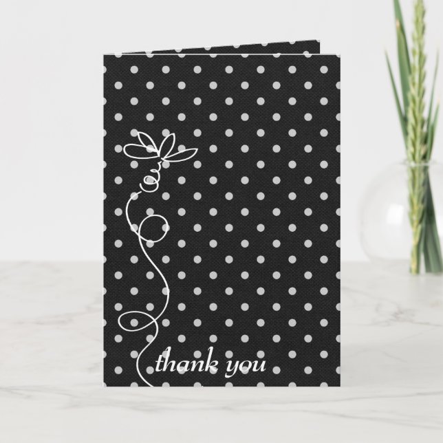 Tarjeta De Agradecimiento los puntos de polka blanca en negro gracias (Anverso)