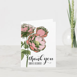 Tarjeta De Agradecimiento Los rosas florecientes del rosa y del coral le