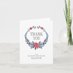 Tarjeta De Agradecimiento Los rosas rojos de la acuarela floral de Boho el