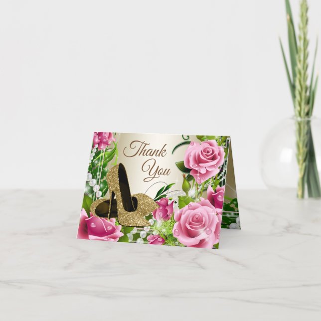 Tarjeta De Agradecimiento Los rosas rosados del zapato del tacón alto del (Anverso)