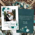 Tarjeta De Agradecimiento Los Rosas verde azulados y Aqua aman gracias Boda<br><div class="desc">Estas hermosas cartas de agradecimiento de boda rústico de moda boho muestran su foto rodeada de rosas verde azulados, acuáticos y turquesa pintados a mano, hojas de eucalipto y vegetación dispersas por todos lados. La leyenda dice: Amor y Gracias, con sus nombres debajo. La parte trasera tiene espacio para una...</div>