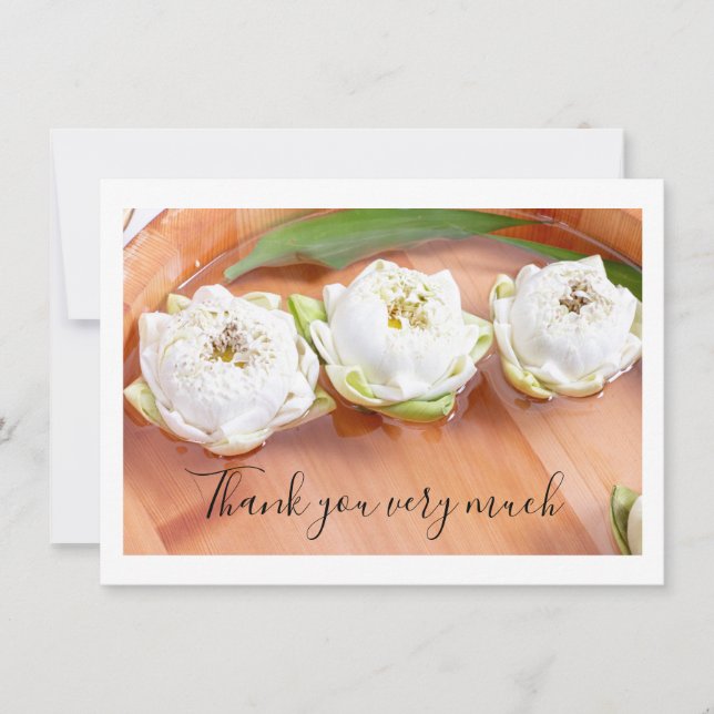 Tarjeta De Agradecimiento Loto blanco doblado en tazón de madera Gracias tar (Anverso)