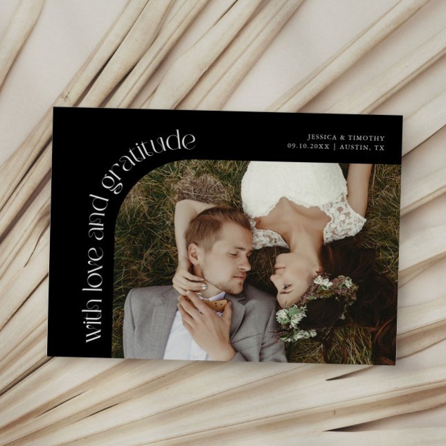 Tarjeta De Agradecimiento Love and Gratitude Black Wedding Photo (Subido por el creador)