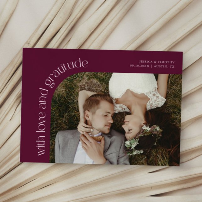 Tarjeta De Agradecimiento Love and Gratitude Cranberry Wedding Photo (Subido por el creador)