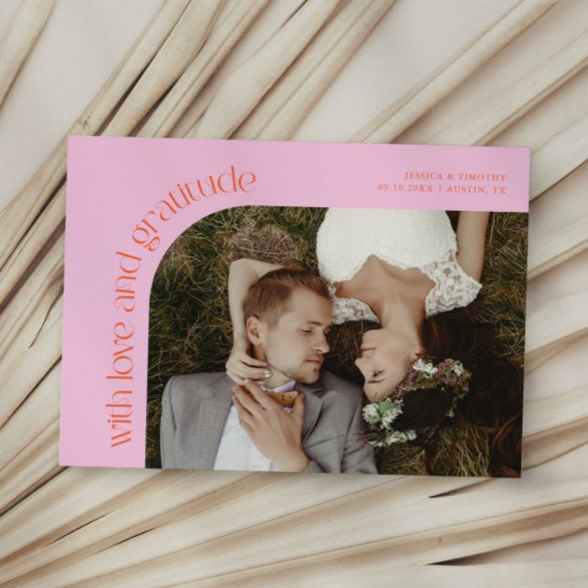 Tarjeta De Agradecimiento Love and Gratitude Orange Pink Wedding Photo (Subido por el creador)