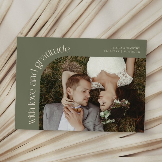Tarjeta De Agradecimiento Love and Gratitude Sage Green Wedding Photo (Subido por el creador)