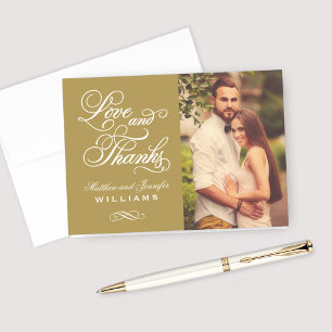 Tarjeta De Agradecimiento Love and Thanks Antique Gold Wedding Photo
