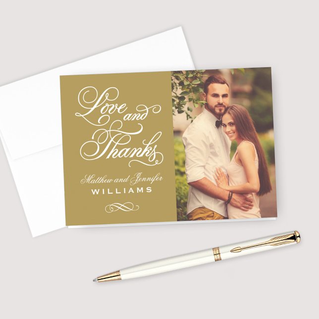 Tarjeta De Agradecimiento Love and Thanks Antique Gold Wedding Photo (Subido por el creador)