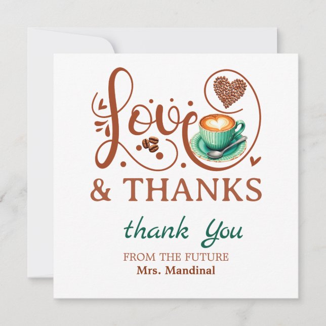 Tarjeta De Agradecimiento Love and Thanks Bridal Shower Wedding Coffee Theme (Anverso)