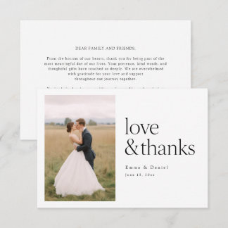 Tarjeta De Agradecimiento Love and Thanks Minimalist Chic Photo Wedding