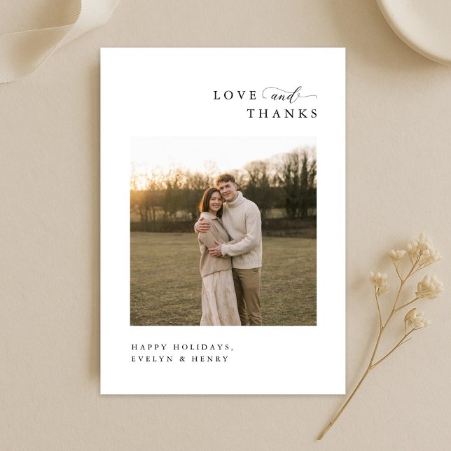 Tarjeta De Agradecimiento Love and Thanks | Newlywed Christmas Boho Photo (Subido por el creador)