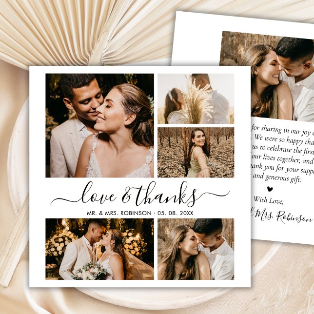 Tarjeta De Agradecimiento Love and Thanks Script Photo Collage Wedding Thank (Subido por el creador)