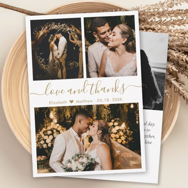 Tarjeta De Agradecimiento Love and Thanks White Gold Wedding Thank You (Subido por el creador)