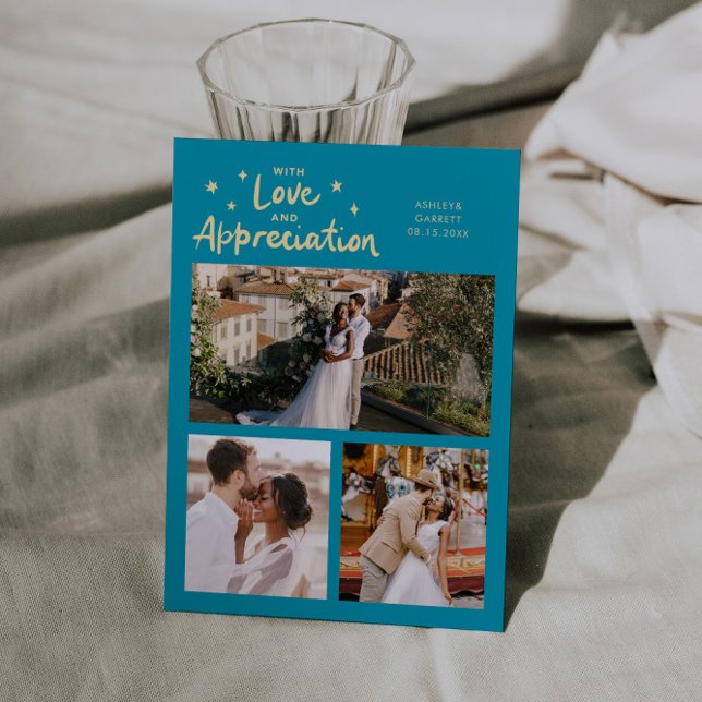 Tarjeta De Agradecimiento Love Appreciation Wedding Multi Photo Aqua Blue (Subido por el creador)