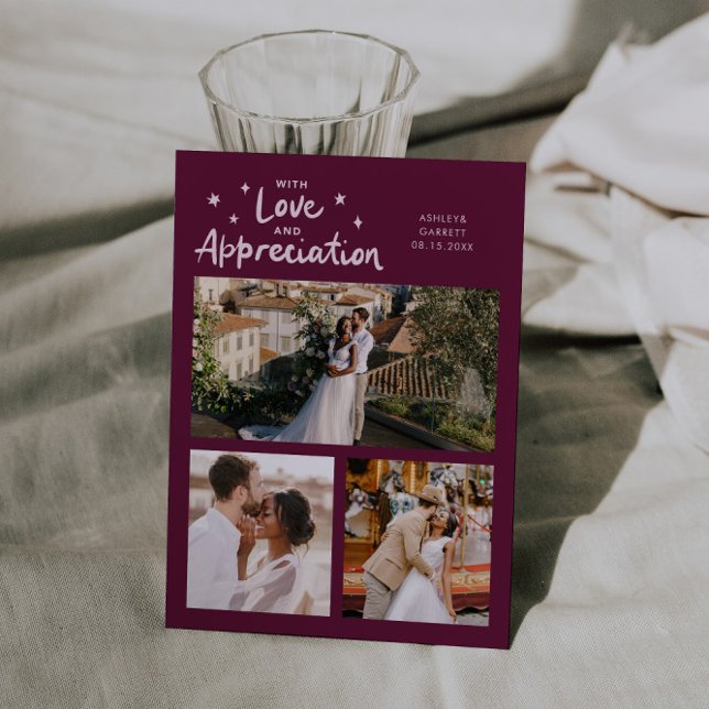Tarjeta De Agradecimiento Love Appreciation Wedding Multi Photo Cranberry (Subido por el creador)
