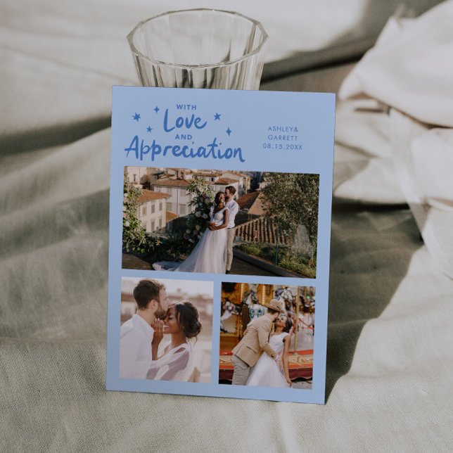 Tarjeta De Agradecimiento Love Appreciation Wedding Multi Photo Icy Blue (Subido por el creador)