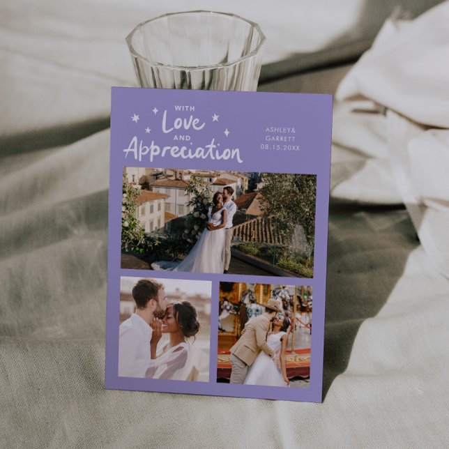 Tarjeta De Agradecimiento Love Appreciation Wedding Multi Photo Lilac (Subido por el creador)