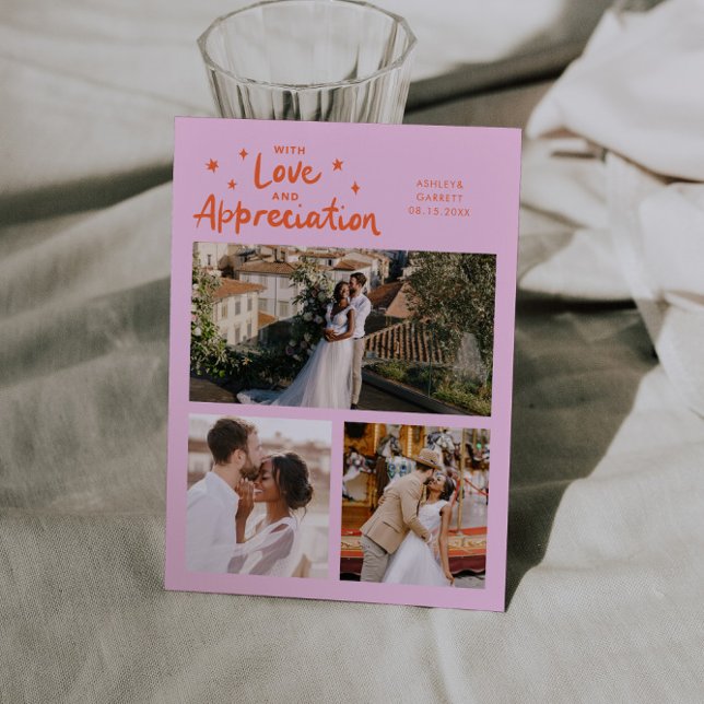 Tarjeta De Agradecimiento Love Appreciation Wedding Multi Photo Orange Pink (Subido por el creador)