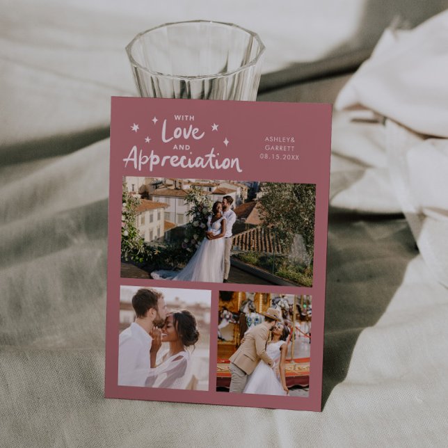 Tarjeta De Agradecimiento Love Appreciation Wedding Multi Photo Pink (Subido por el creador)