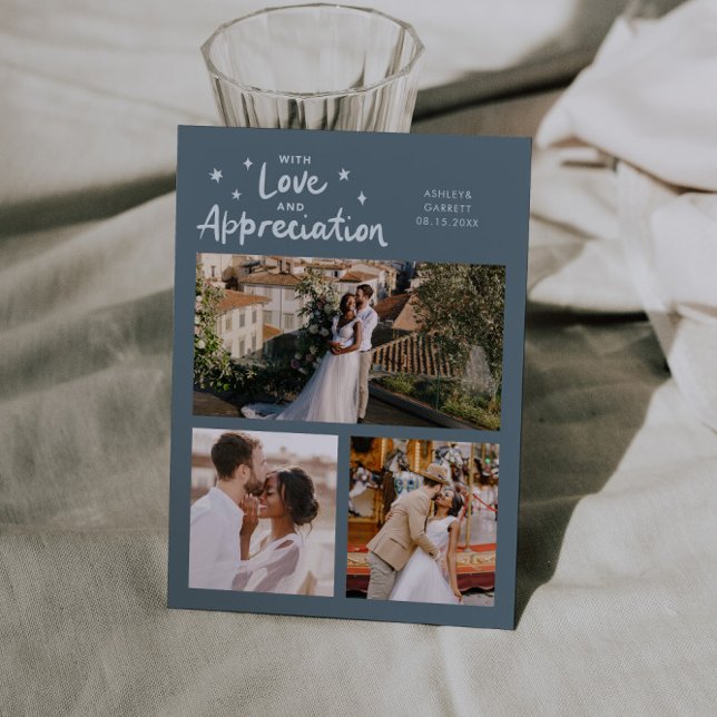 Tarjeta De Agradecimiento Love Appreciation Wedding Multi Photo Slate Blue (Subido por el creador)