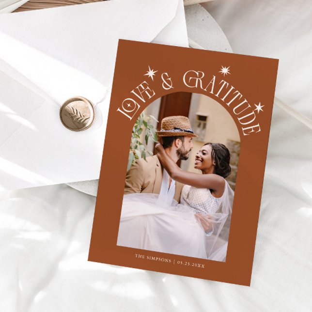 Tarjeta De Agradecimiento Love & Gratitude Minimal Wedding Photo Terracotta (Subido por el creador)