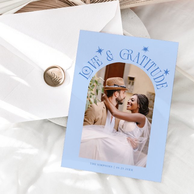 Tarjeta De Agradecimiento Love & Gratitude Minimalist Wedding Photo Icy Blue (Subido por el creador)