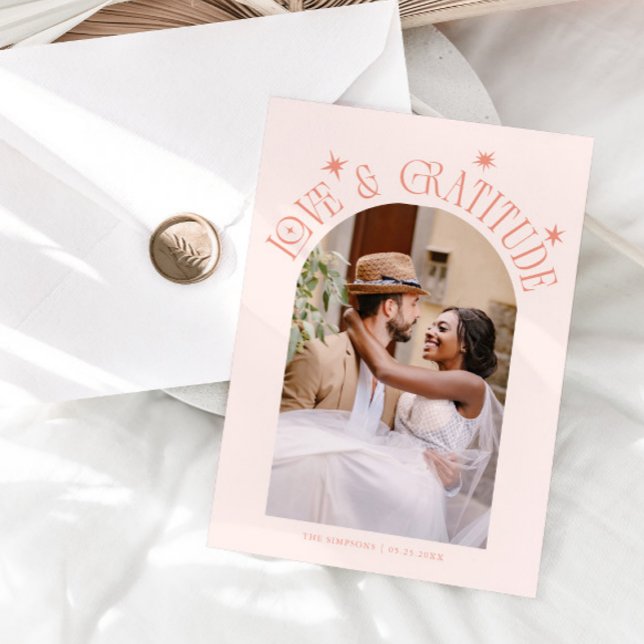 Tarjeta De Agradecimiento Love & Gratitude Minimalist Wedding Photo Peach (Subido por el creador)