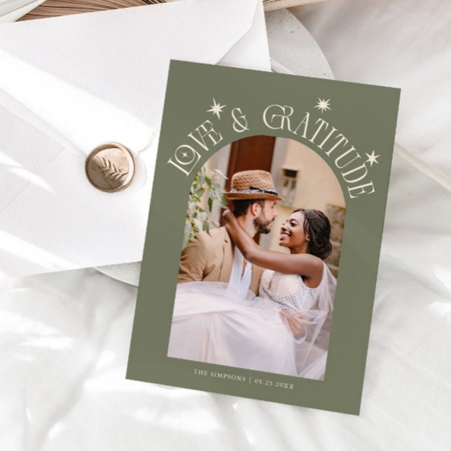Tarjeta De Agradecimiento Love & Gratitude Minimalist Wedding Photo Sage (Subido por el creador)
