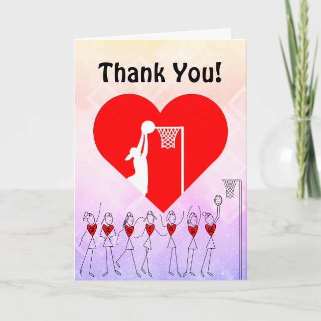 Tarjeta De Agradecimiento Love Heart Netball Gracias (Anverso)