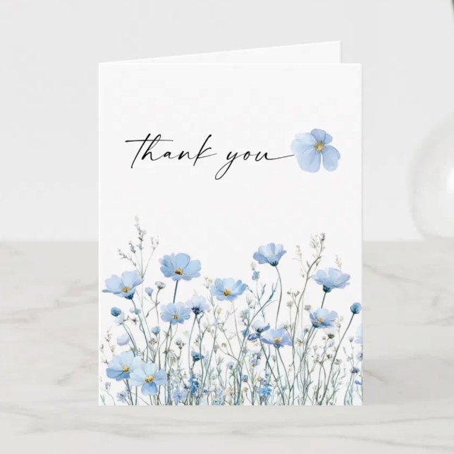 Tarjeta De Agradecimiento Love in Bloom Blue Bridal Shower Folded Thank You (Subido por el creador)