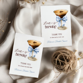 Tarjeta De Agradecimiento Love is Brewing Blue Bow Coffee Bridal Shower